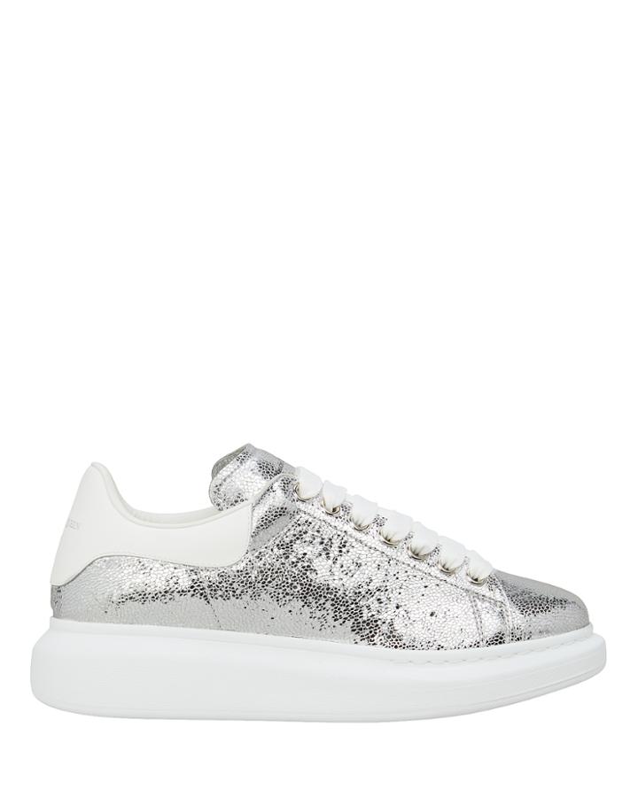 Alexander Mcqueen Cracked Silver Platform Sneakers Silver/white 39