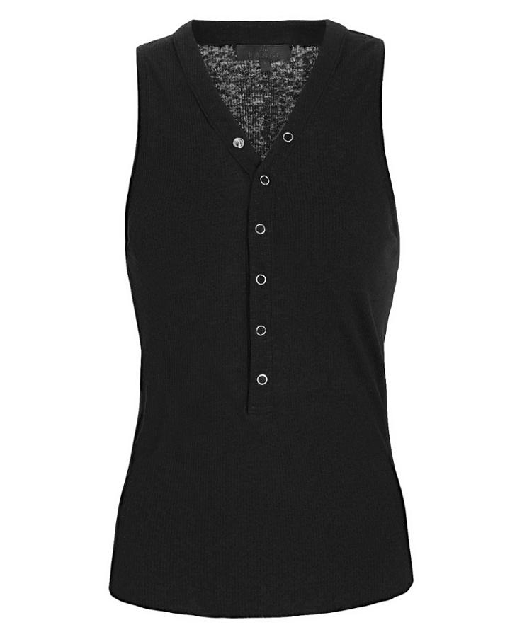 The Range Henley Tank Top Black P
