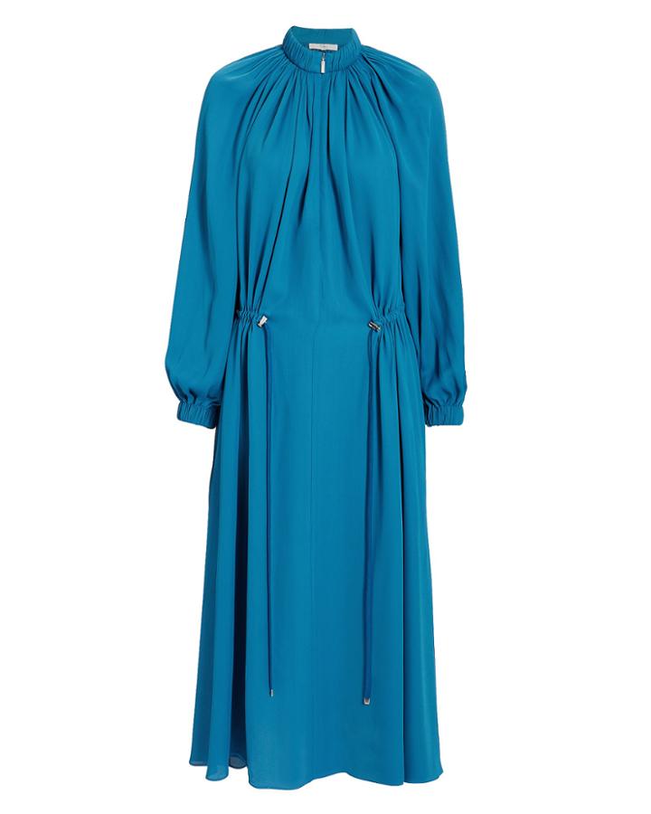 Tibi Blue Drawstring Dress Blue-med S