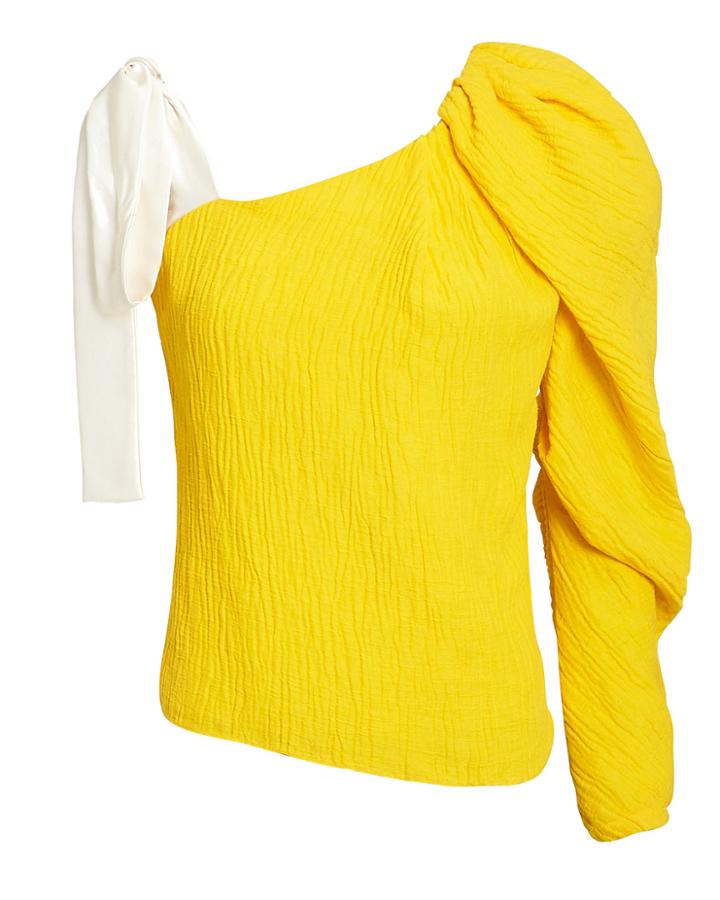 Hellessy Cooper One Shoulder Puff Sleeve Top Yellow/white 4
