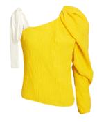 Hellessy Cooper One Shoulder Puff Sleeve Top Yellow/white 4