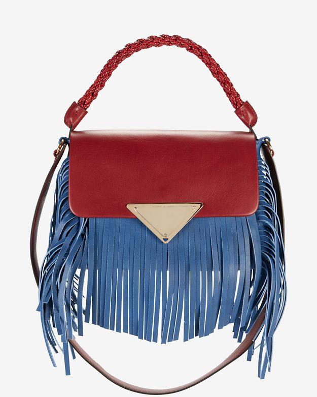 Sara Battaglia Amber Red Handle Fringe Satchel: Blue