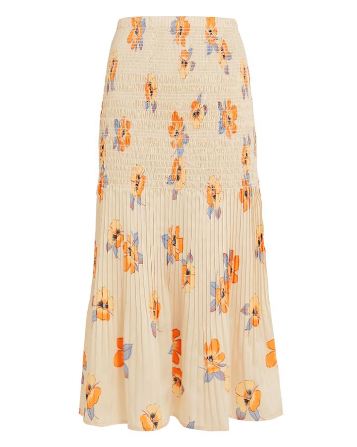 Nicholas Smocked Floral Midi Skirt Blush/orange Floral 2