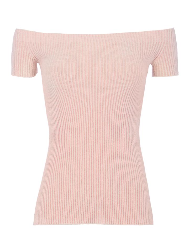 Helmut Lang Off Shoulder Rib Knit Top Pink M