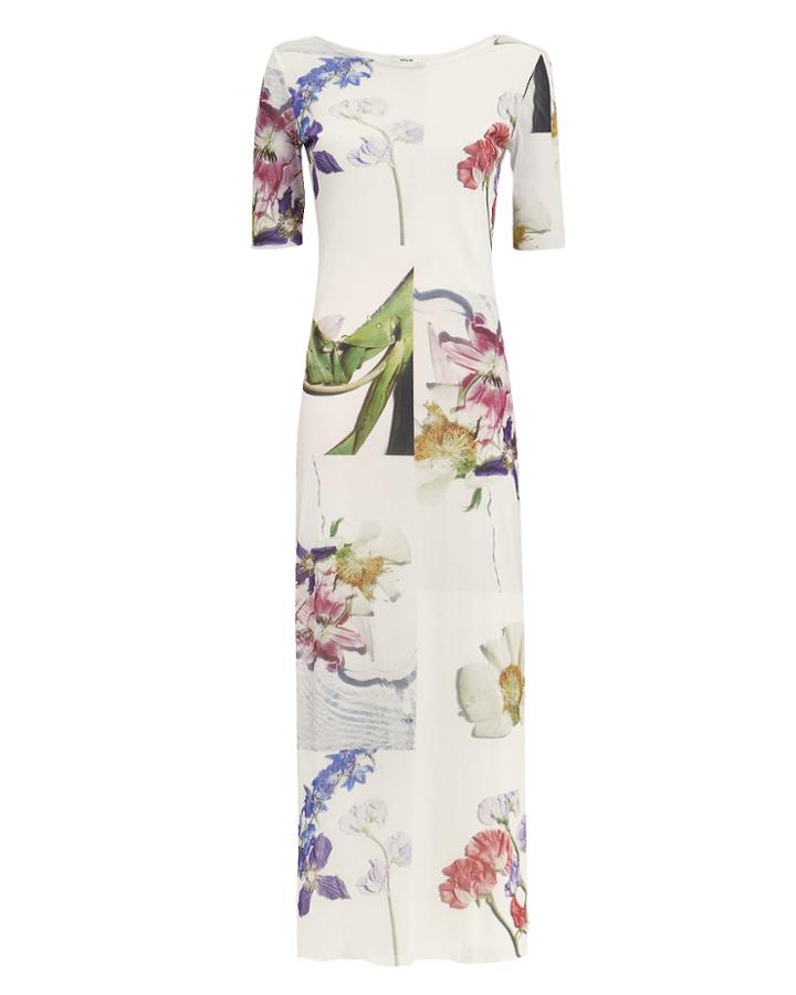Ganni White Floral Mesh Maxi Dress White Floral 34