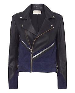 The Mighty Company Dripping Heart Suede And Leather Moto Jacket