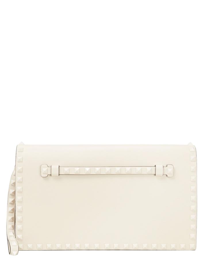 Valentino Garavani Rockstud Leather Clutch Ivory 1size