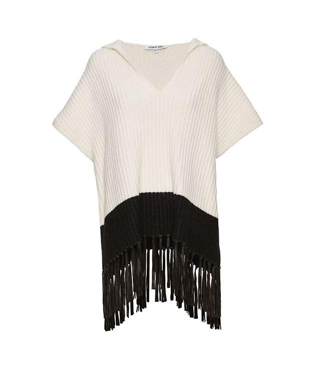 Elizabeth And James Leather Fringe Hooded Cable Knit Poncho J/o Jan Wk 2