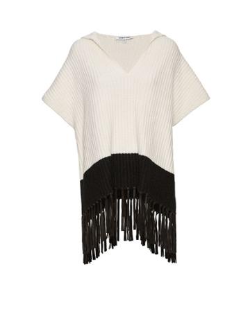 Elizabeth And James Leather Fringe Hooded Cable Knit Poncho J/o Jan Wk 2