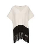 Elizabeth And James Leather Fringe Hooded Cable Knit Poncho J/o Jan Wk 2