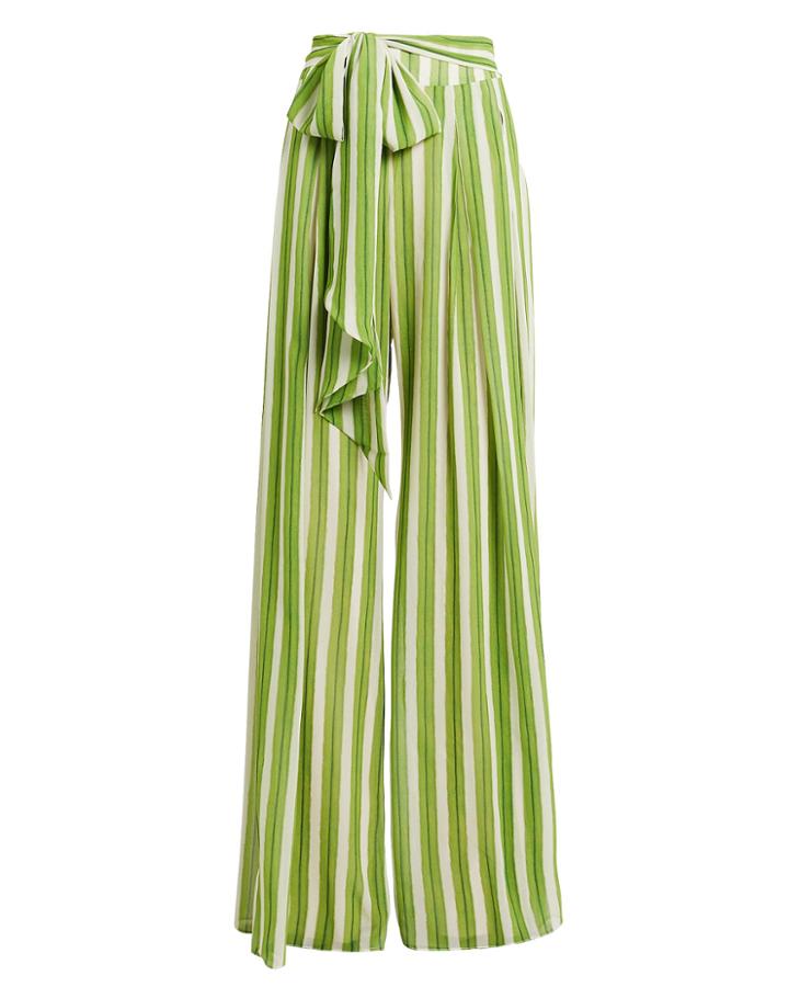 Patbo Striped Wide Leg Pants Green/white Zero
