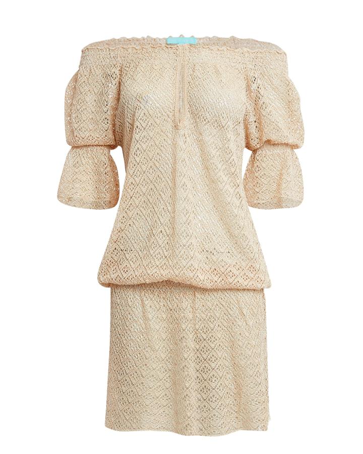 Melissa Odabash Flo Off Shoulder Gold Knit Mini Dress Gold L