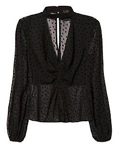 Nicholas Keyhole Blouse With Velvet Dots