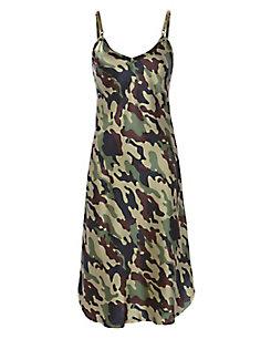 Nili Lotan Camoflauge Satin Slip Dress