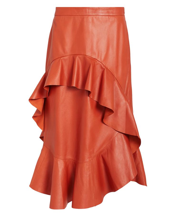 Munthe April Leather Midi Skirt Orange 36