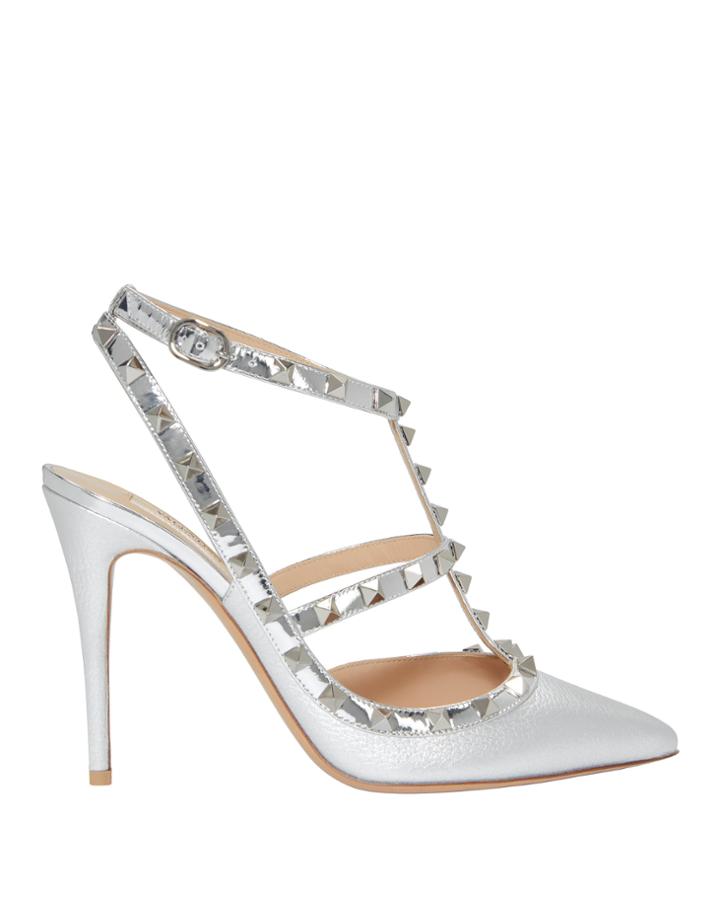 Valentino Garavani Rockstud Metallic Leather Pumps Silver 36
