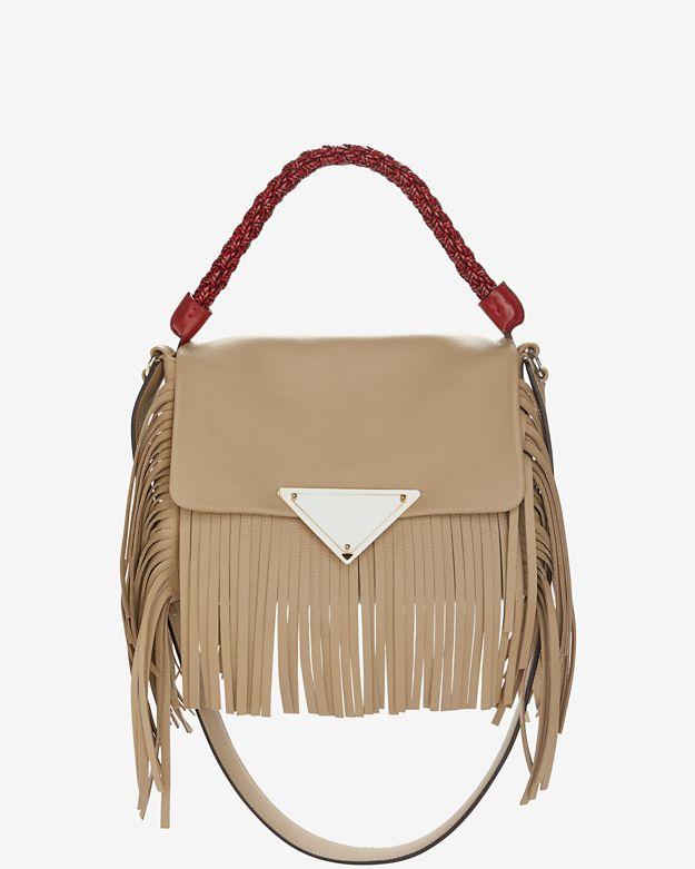 Sara Battaglia Amber Red Handle Fringe Satchel: Beige