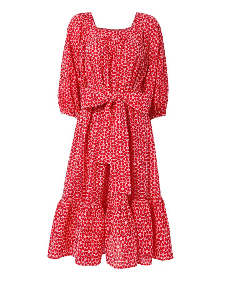 Lisa Marie Fernandez Laure Daisey Eyelet Midi Dress Red 1