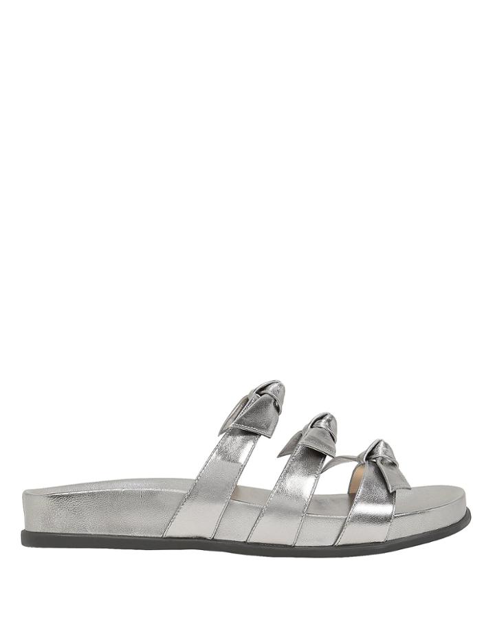 Alexandre Birman Lolita Bow Flat Sandals Silver 39