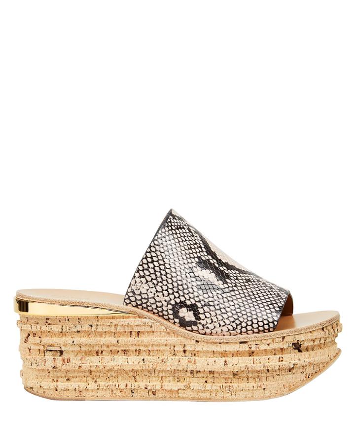 Chloe Chlo Camille Cork Wedge Sandals Beige/snakeskin Print 39