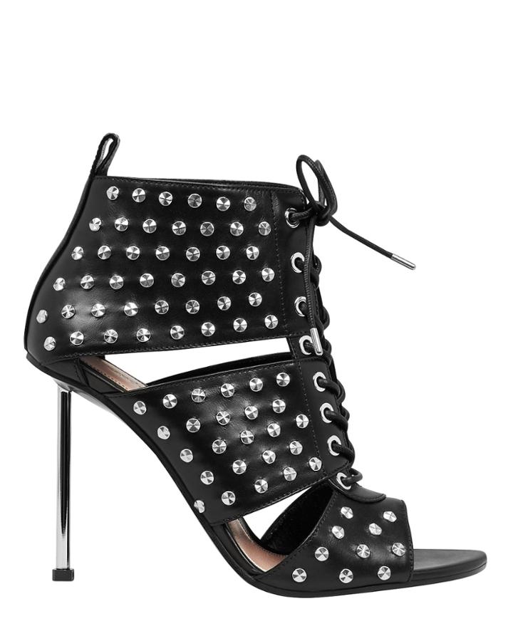 Alexander Mcqueen Studded Black Leather Open-toe Booties Black 37