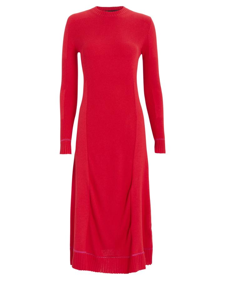 Proenza Schouler Silk Cashmere Rib Knit Dress Red P