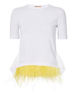 No. 21 Feather Detail White Knit Top