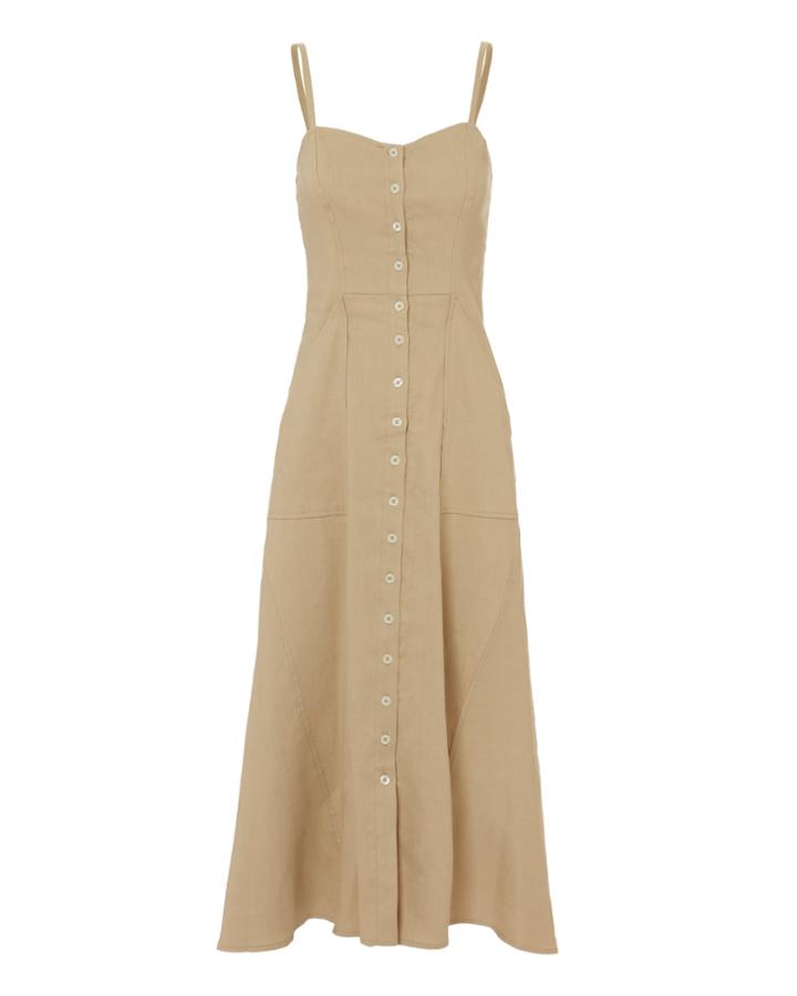 Alc A.l.c. Button Front Midi Dress Beige Zero
