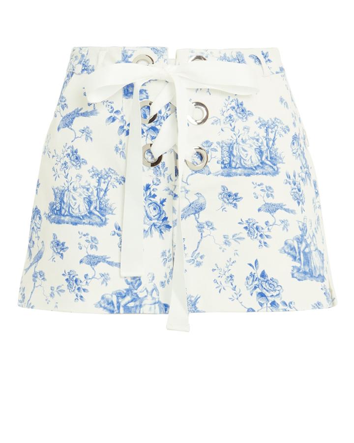 For Love & Lemons Delphine Lace-up Shorts White/blue Toile Print P