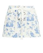 For Love & Lemons Delphine Lace-up Shorts White/blue Toile Print P