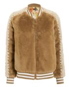 Mother Letterman Faux Fur Jacket Tan P