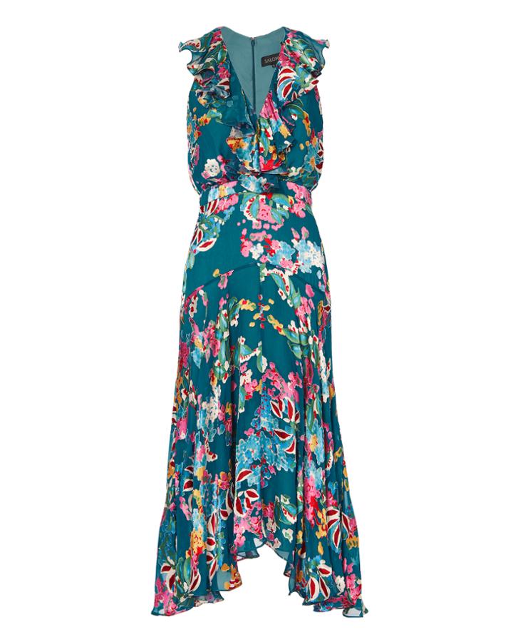 Saloni Rita Floral-printed Midi Dress Blue Zero