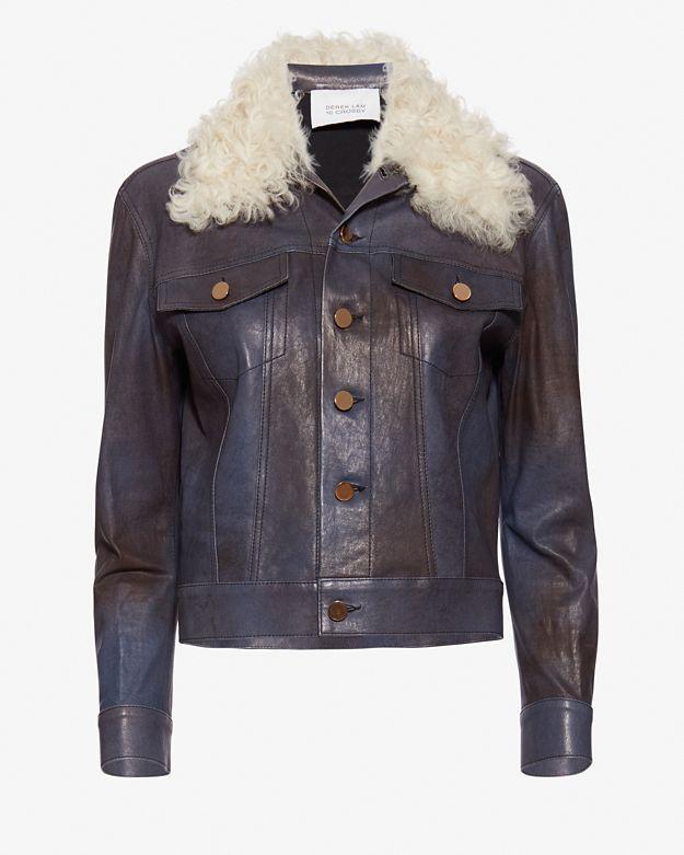 Derek Lam 10 Crosby Shearling Collar Leather Jacket