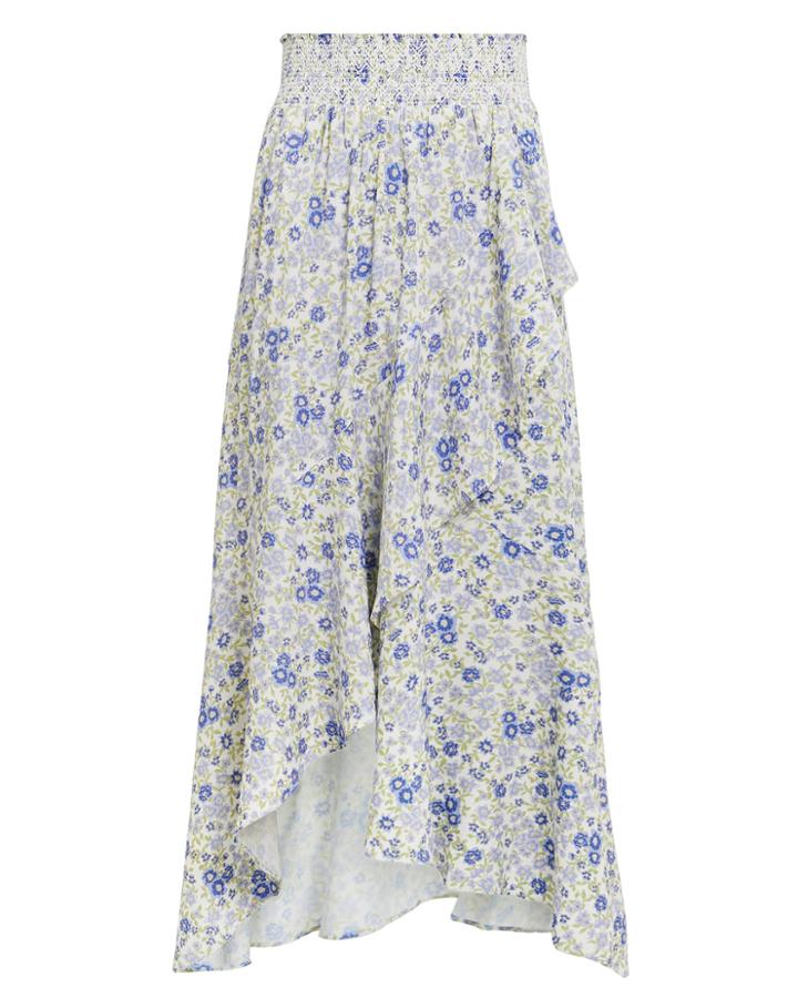Exclusive For Intermix Intermix Carmen Printed High-low Skirt Ivory/blue Floral M