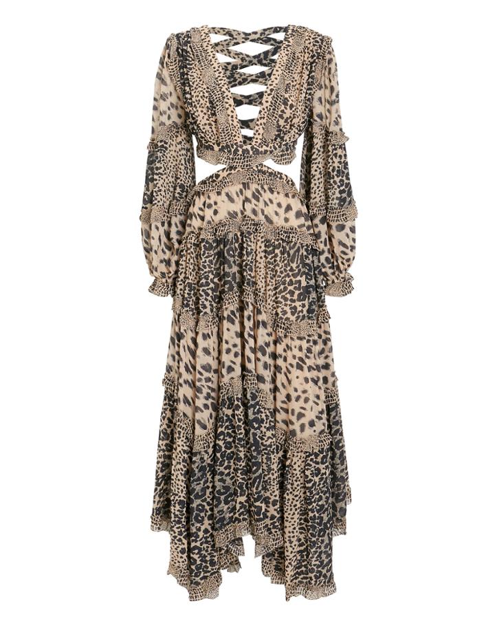 Zimmermann Allia Cut Out Dress Brown/cheetah Zero