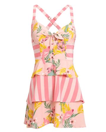 For Love & Lemons Antigua Mini Dress Pink/green/yellow M
