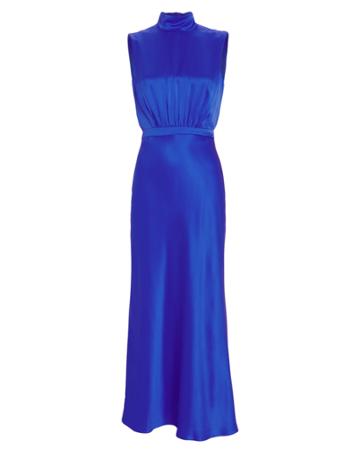 Saloni London Saloni Fleur Satin Gown Cobalt Blue 4