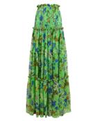 Alexis Roshan Smocked Maxi Skirt Green Floral S