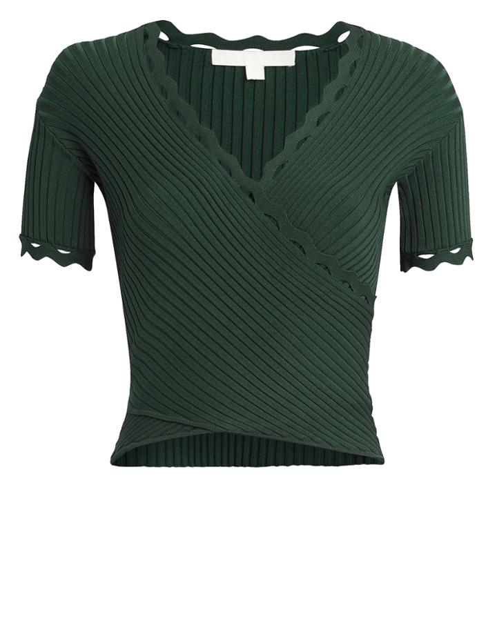 Jonathan Simkhai Scallop Trim Wrap Top Green S