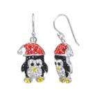 Sparkle Allure Penguin Santa Hat Multi Color Crystal Silver Over Brass Drop Earrings