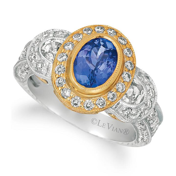 Grand Sample Sale By Le Vian Blueberry Tanzanite, Vanilla Sapphires, And Vanilla Diamonds Ring In 14k Two Tone Gold