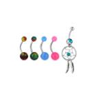 Stainless Steel 316l 5-pc 14 Ga. Crystal Dream Catcher Belly Ring Set