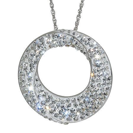 Sterling Silver White Crystal Circle Pendant Necklace