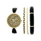 Womens Leopard-look Dial Black Bangle Watch And Bracelet Set