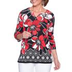 Alfred Dunner Barcelona 3/4 Sleeve Round Neck Floral T-shirt-womens
