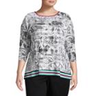 Lark Lane Tropical Twist Flower Pop Overlay Top- Plus
