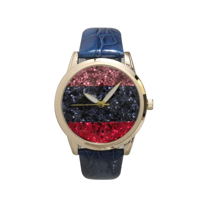 Olivia Pratt Womens Horizontal Multi-colored Stone Dial Navy Leather Watch 26637navy