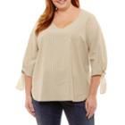 Long Sleeve V-neck Tie Sleeve Blouse-plus