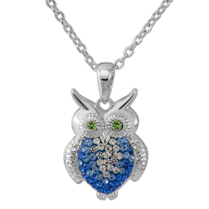 Sterling Silver Crystal Owl Pendant Necklace