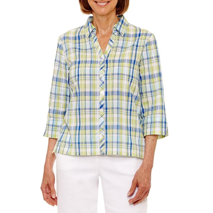 Alfred Dunner Corsica 3/4 Sleeve Button-front Shirt-petites
